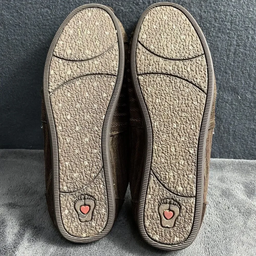 Skechers BOBS Womens Size 8 Brown Canvas Slip On Flats Memory Foam Comfort Shoes